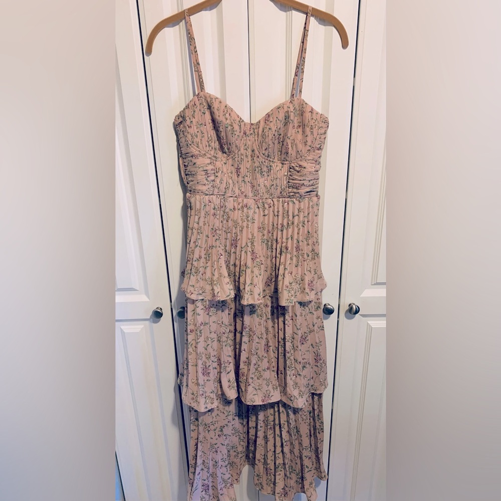 Lulus Pink Floral Tier Maxi Dress -S